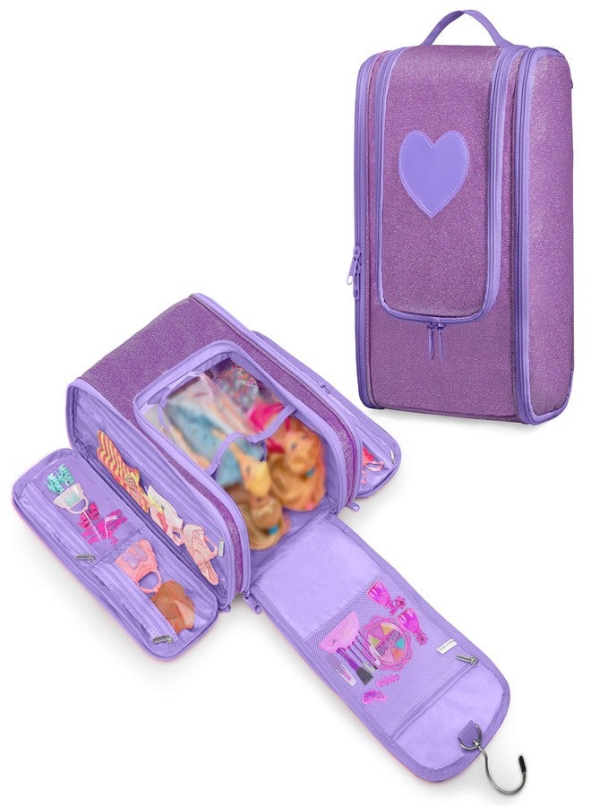 LoDrid Travel Carrying Case Compatible with Barbie Dolls 12-inch Holds up to 6 Dolls, Display Organizer with Hanging Hook, Doll Clothes Storage with Multiple Pockets for Accessories, Bag Only, Purple - Image 1
